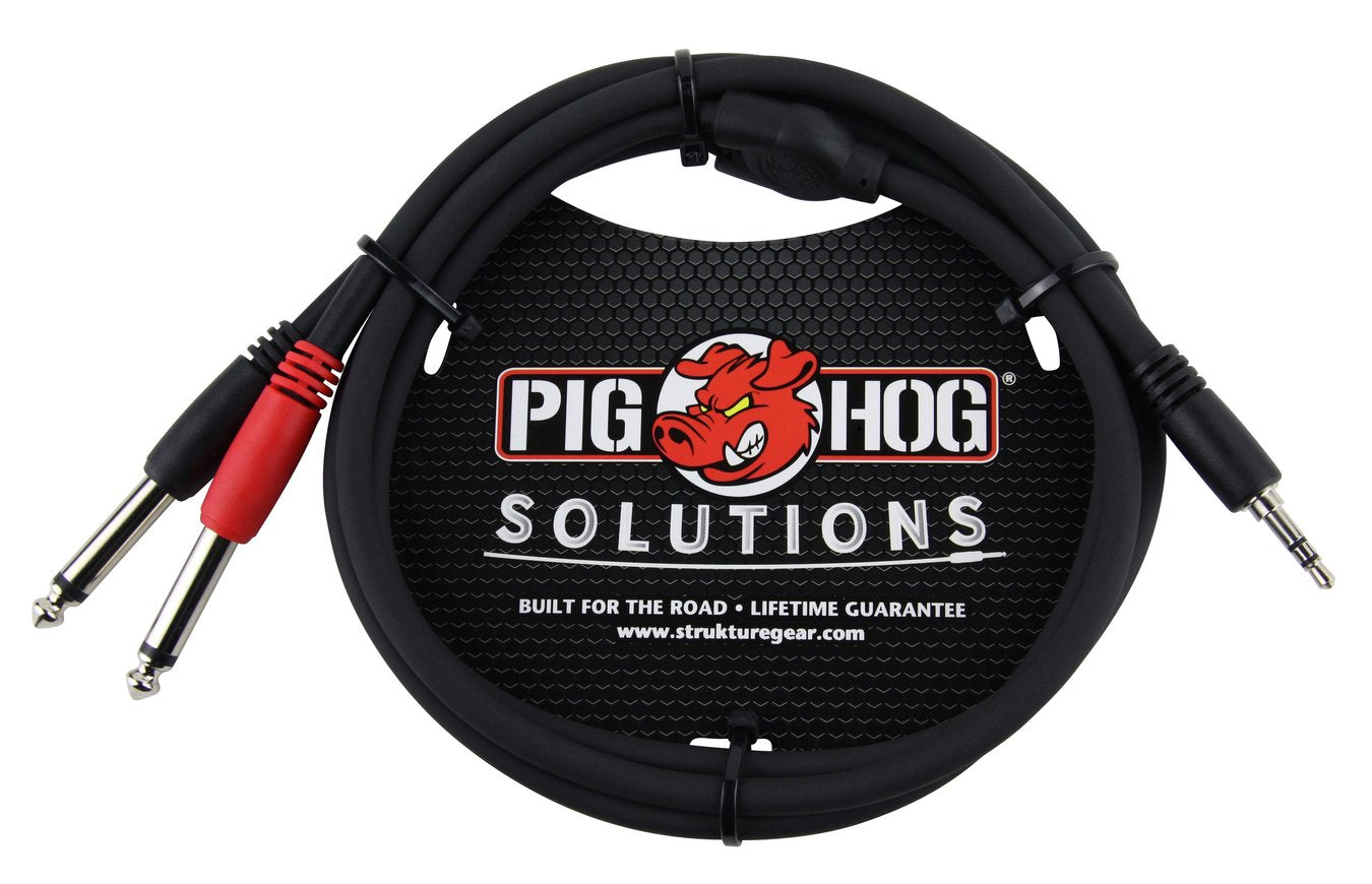 2 Pack Pig Hog 3ft Solutions Stereo Breakout 3.5MM To Dual 1/4" Cable PB-S3403 - NEW