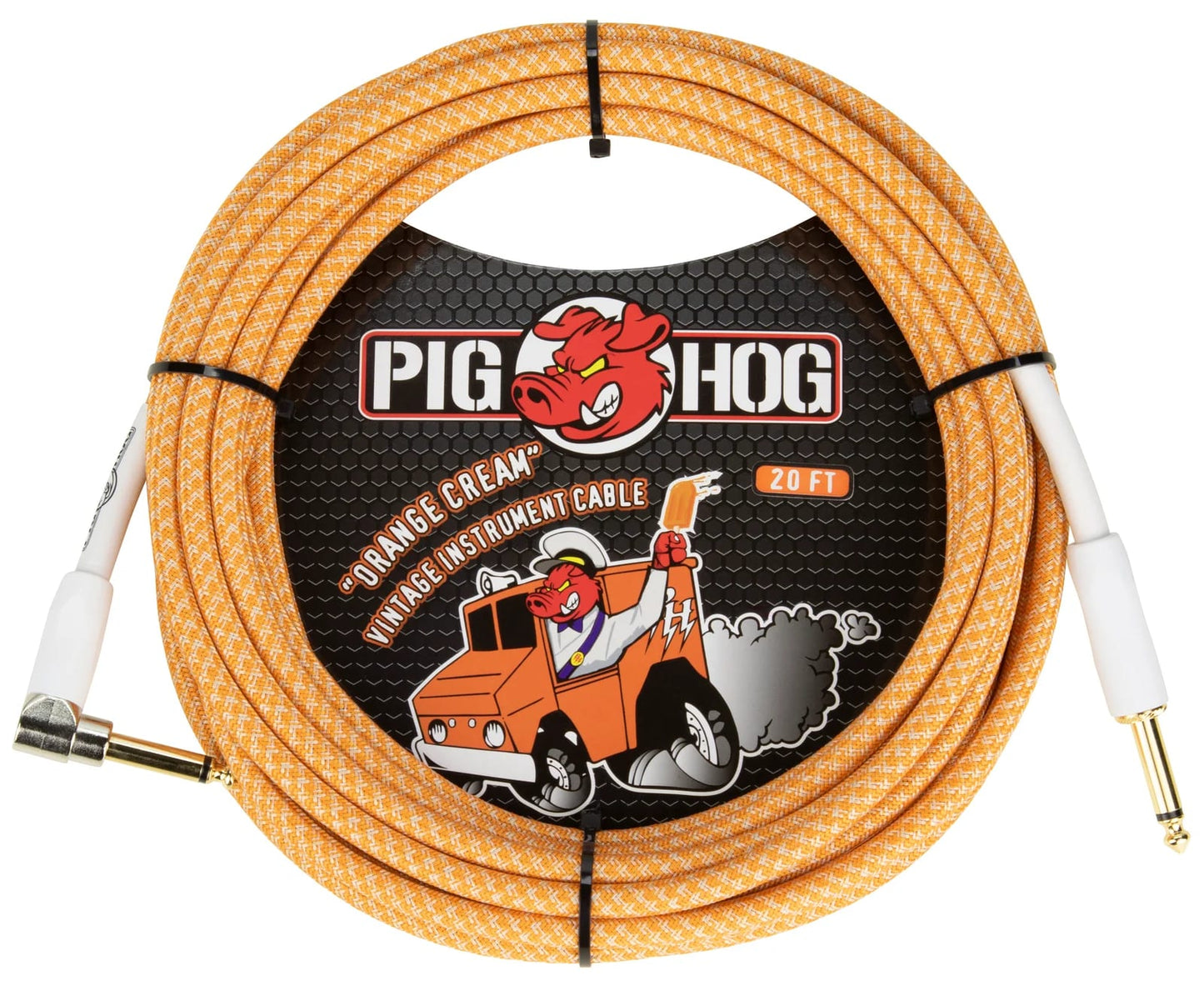 Pig Hog "Orange Crème 2.0" Instrument Cable, 20ft Right Angle-NEW