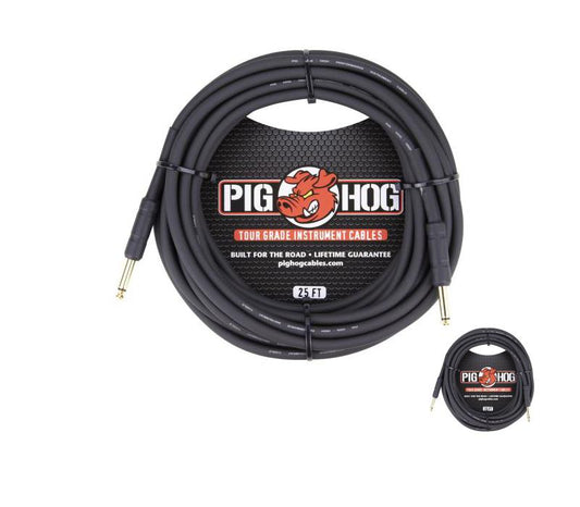 Pig Hog Black 25ft 1/4" Guitar Instrument Cable Mono Patch Cord PH25 - NEW