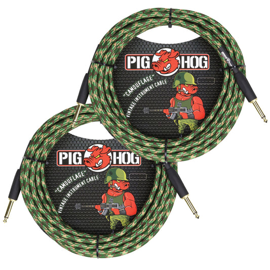 2 PACK Pig Hog "Camouflage" Instrument Cable, 20 Foot FT PCH20CF Lifetime Warranty!