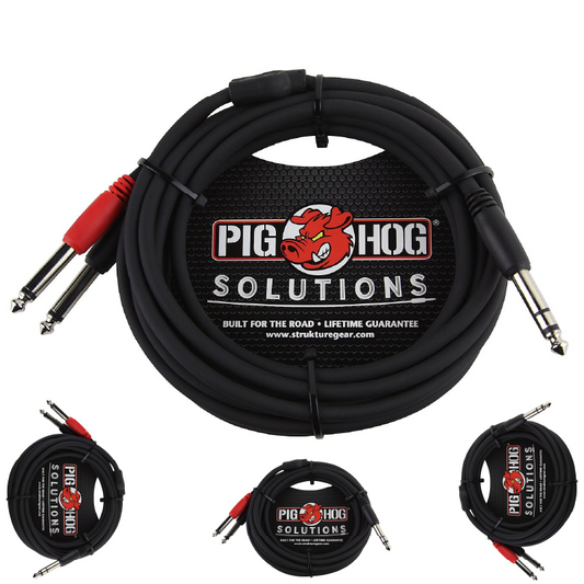 New - Pig Hog Solutions 10ft TRS(M) Dual Mono TS Male 1/4" Insert Cable PYIC10