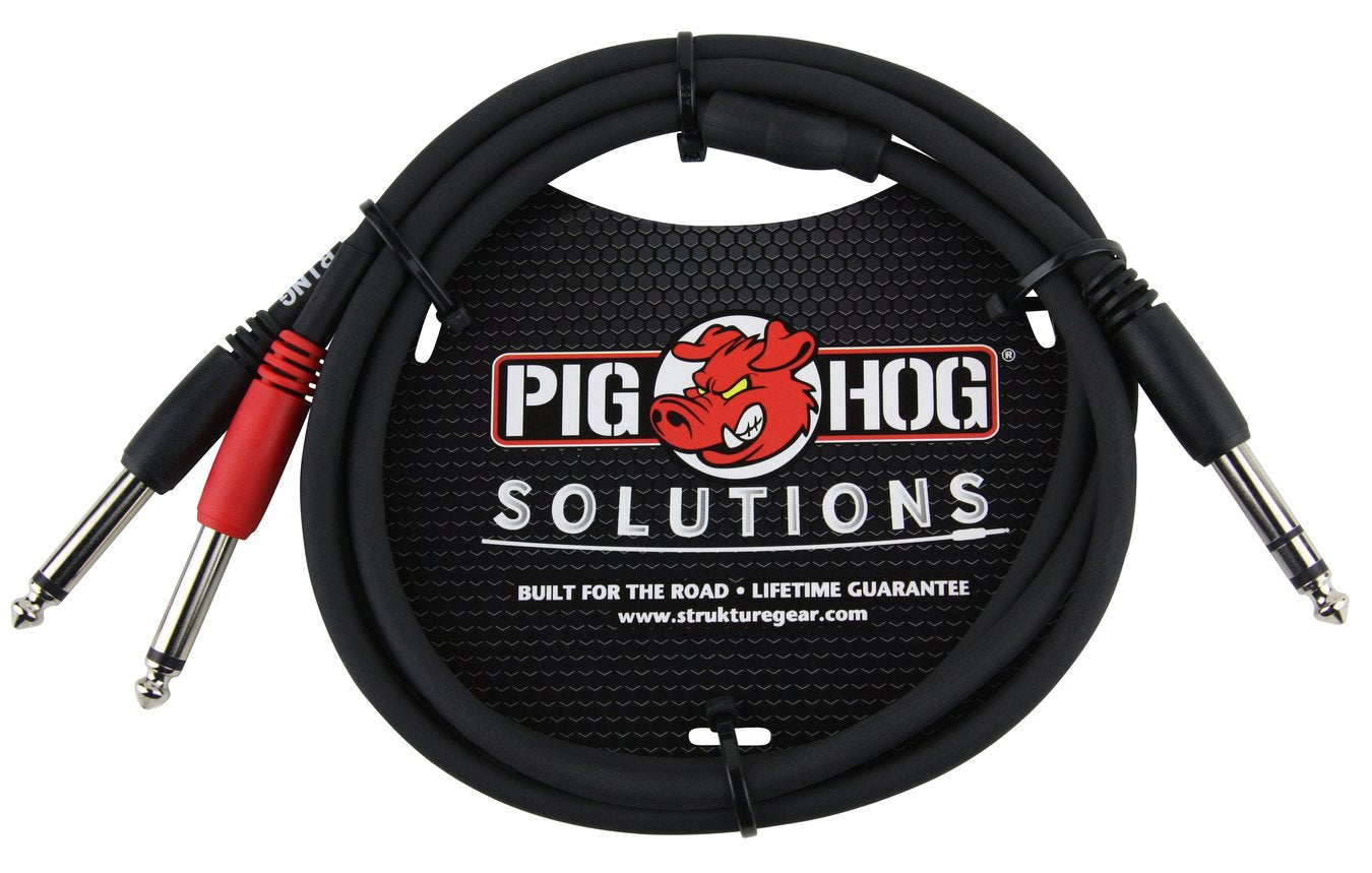 2 Pack Pig Hog 3ft Insert Cable1/4" TRS Stereo Male to Dual 1/4" Mono Male PYIC03