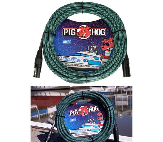 New - PIG HOG PHM20TAB "TAHITIAN BLUE" WOVEN MIC CABLE, 20FT XLR