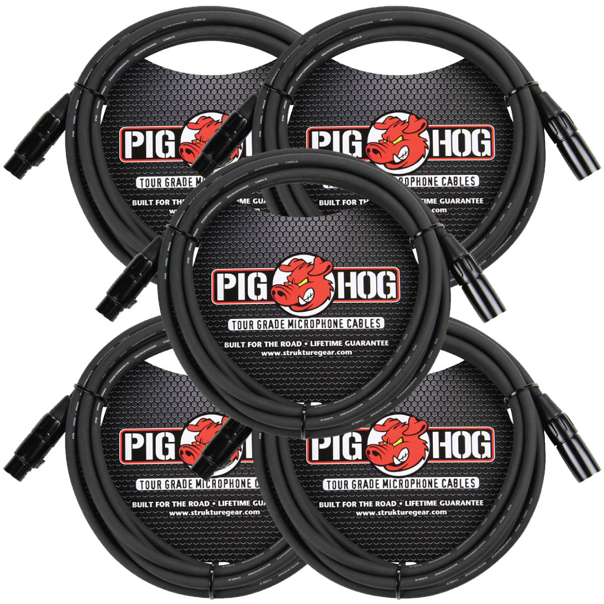 5  Pack Pig Hog PHM10 Tour-Grade XLR Male to Female Mic Cable - 10'