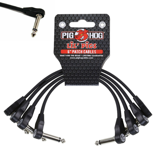 Pig Hog PHLSK6BK Lil' Pigs Low Profile Right-Angle 1/4" Black Instrument 4 PACK - NEW