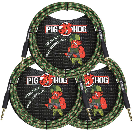 3 Pack Pig Hog Camouflage Instrument Cable 1/4' to 1/4' 10 Foot ft PCH10CF Lifetime Warranty!