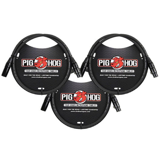 3-Pack Pig Hog PHM3 8mm Tour Grade Microphone XLR Cable 3ft - New