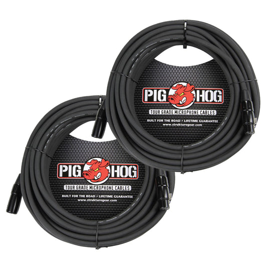 2 Pack Pig Hog PHM50 XLR High Performance 8mm Microphone Cable, 50 Ft - NEW