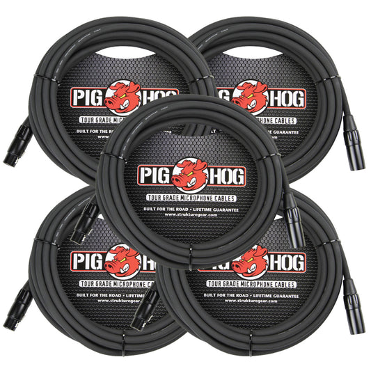 5 Pack Pig Hog PHM30 XLR High Performance 8mm Microphone 30 Foot Ft Mic Cable Lifetime Warranty!