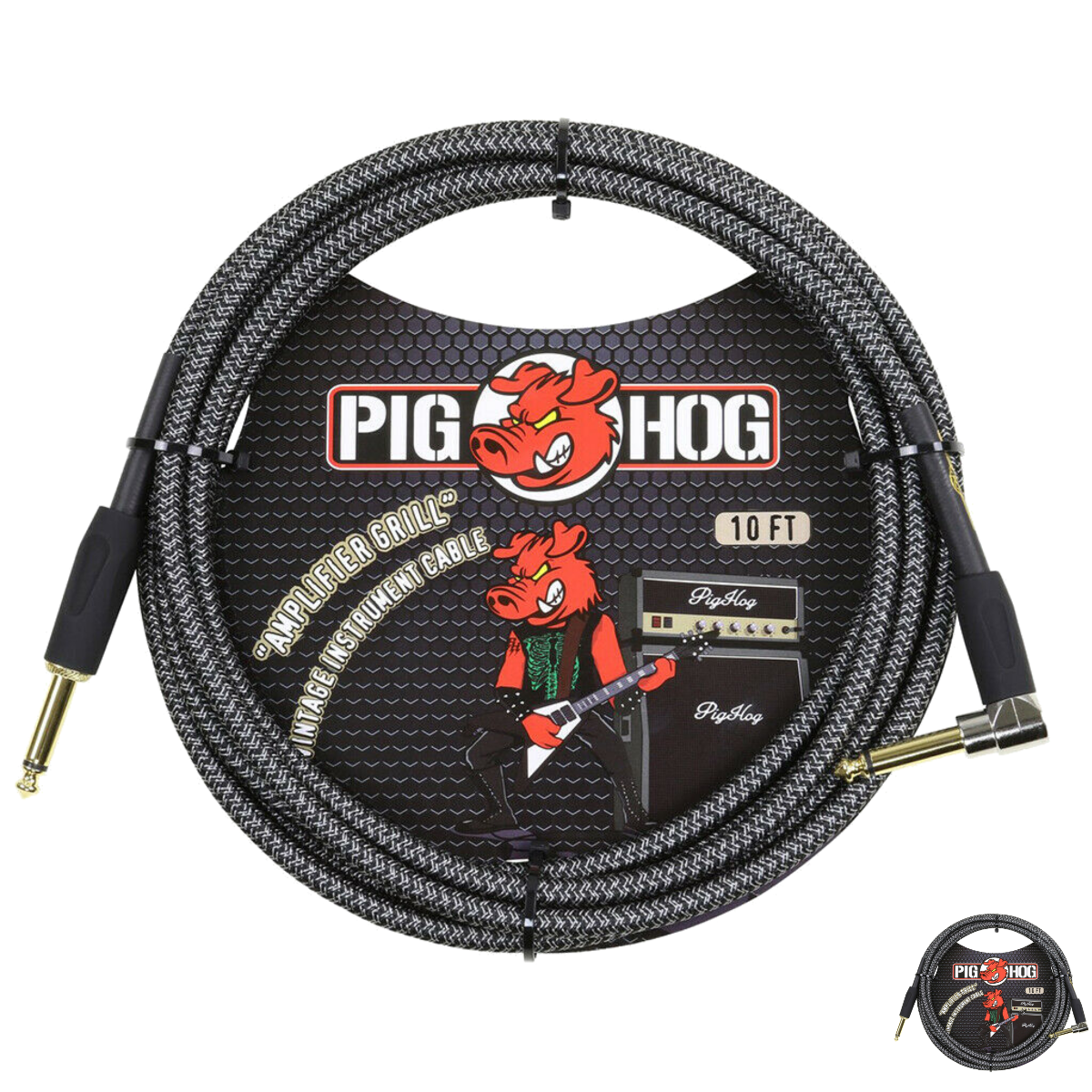 Pig Hog PCH10AGR Right-Angle 1/4" to 1/4" Amplifier Grill Guitar Instrument