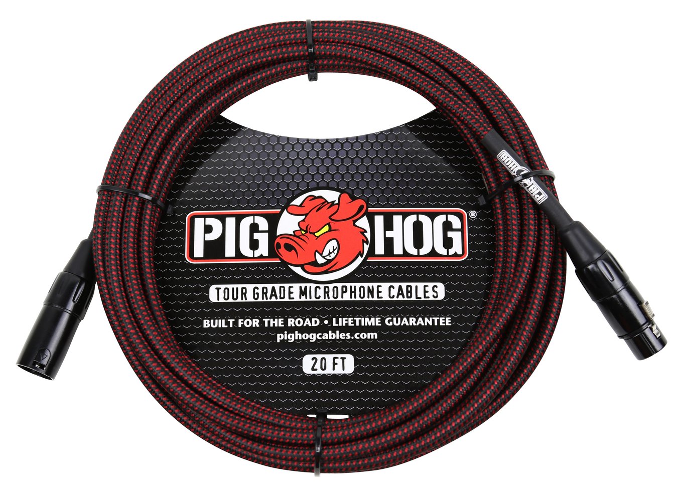 Pig Hog Black & Red High Performance Woven XLR 20 ft Microphone Cable PHM20BRD  Lifetime Warranty!