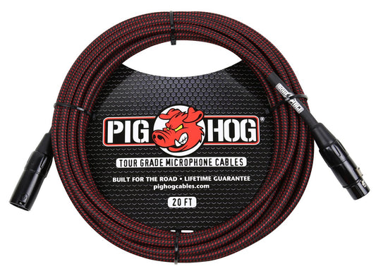 Pig Hog Black & Red High Performance Woven XLR 20 ft Microphone Cable PHM20BRD  Lifetime Warranty!