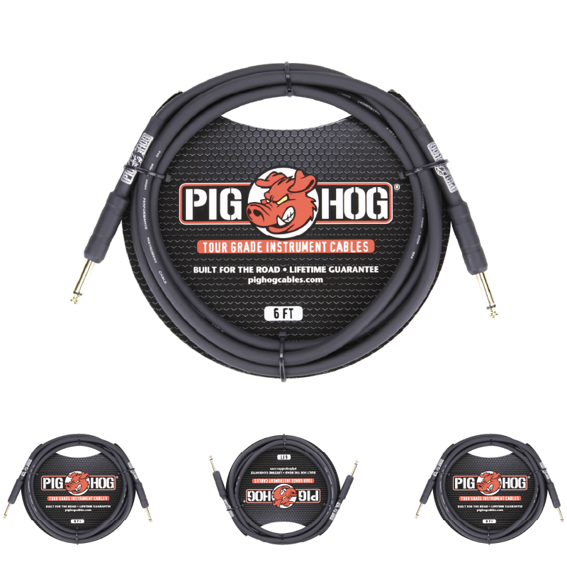 New - Pig Hog PH6  8mm 1/4 Straight Instrument Guitar Cord 6 Feet Patch Cable Black