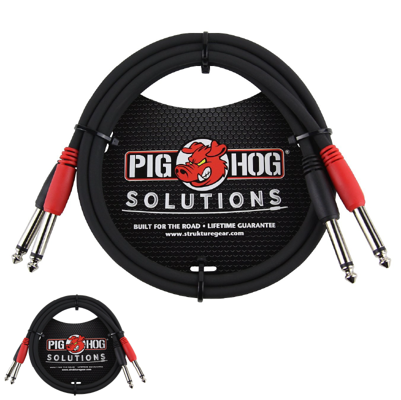 Pig Hog 3ft Dual 1/4" Mono Male Red Black Coded for Stereo Cable PD-21403 - NEW