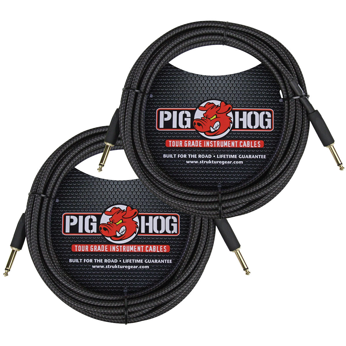 2 Pack Pig Hog PCH20BK Woven Black Vintage Series Instrument Cable, 20 Ft - New