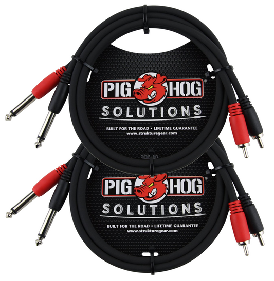 2 Pack Pig Hog 3ft Dual 1/4" TS Mono Male Plug to 2-RCA Male Plug Audio Cable PD-R1403