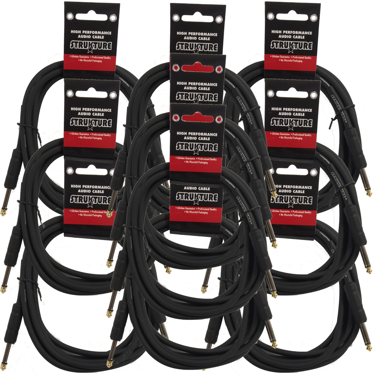 10 PACK Black Strukture 10ft Instrument Cable 6MM Rubber SC10R Lifetime Warranty!