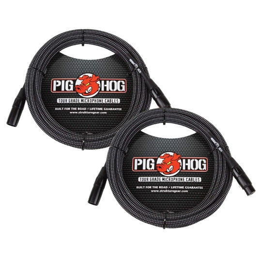 New - 2 Pack Pig Hog PHM30BKW BLACK & WHITE WOVEN MIC CABLE, 30FT XLR