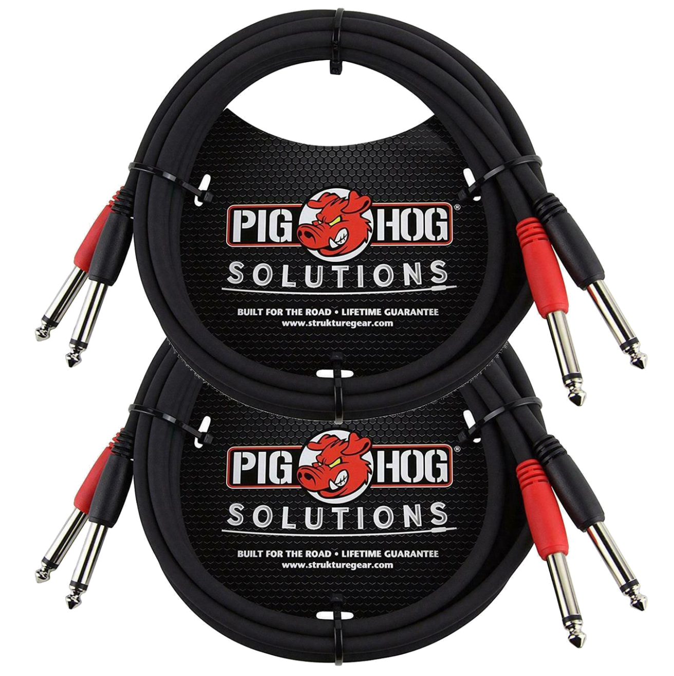 2 Pack Pig Hog 10Ft Solutions Dual Cable 1/4" Mono Male PD-21410 Lifetime Warranty