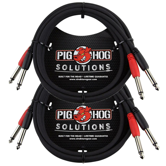 2 Pack Pig Hog 10Ft Solutions Dual Cable 1/4" Mono Male PD-21410 Lifetime Warranty