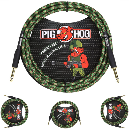 Pig Hog Camouflage Instrument Cable 1/4' to 1/4' 10 Foot ft PCH10CF Lifetime Warranty!