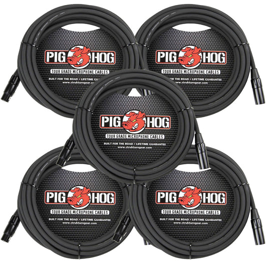 5 Pack Pig Hog PHM25 Tour Grade XLR Male to Female Mic Cable - 25" New