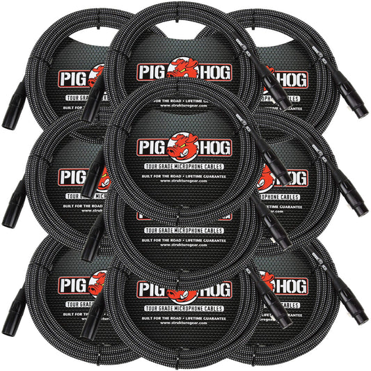 10 Pack Pig Hog PHM20BKW XLR High Performance Black & White Microphone Cable, 20 Ft NEW