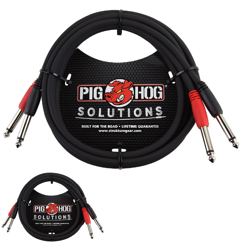 Pig Hog 6ft Dual 1/4" TS Mono Male to Male Plug Noise Free Audio Cable PD-21406 - New