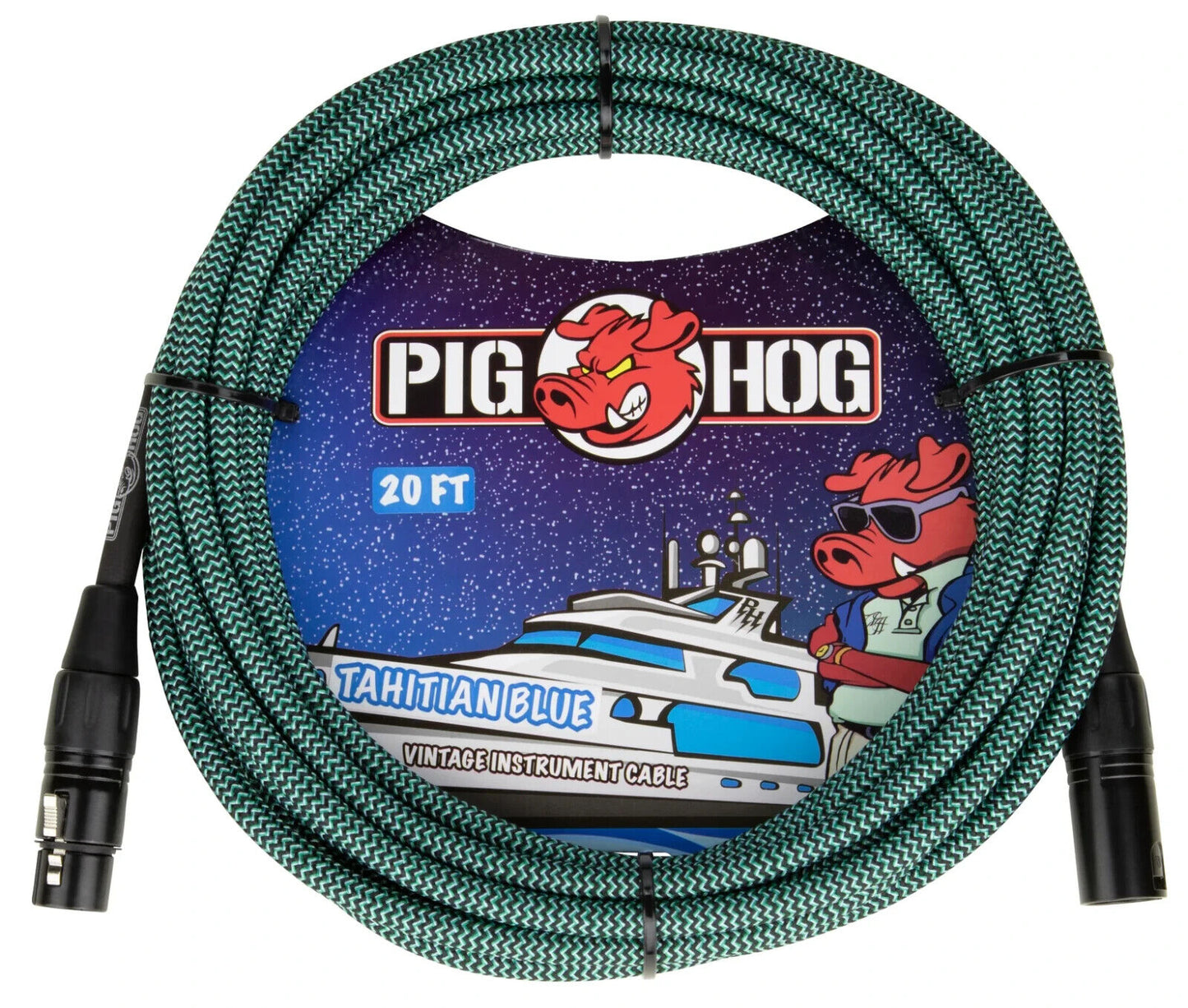 New - PIG HOG PHM20TAB "TAHITIAN BLUE" WOVEN MIC CABLE, 20FT XLR