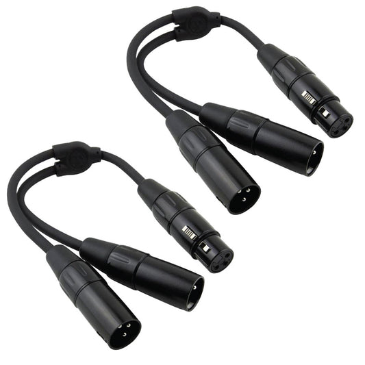 2 Pack Pig Hog Solutions PY-XF2XM - 6" Y Splitter Cable, XLR(F)-DUAL XLR(M) - New