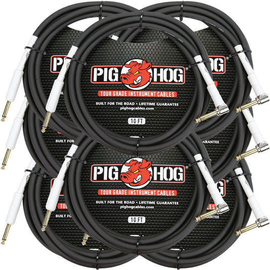 8 Pack Pig Hog PH10R Tour Grade 1/4" TS Straight to Right Angle Instrument Cable - 10'