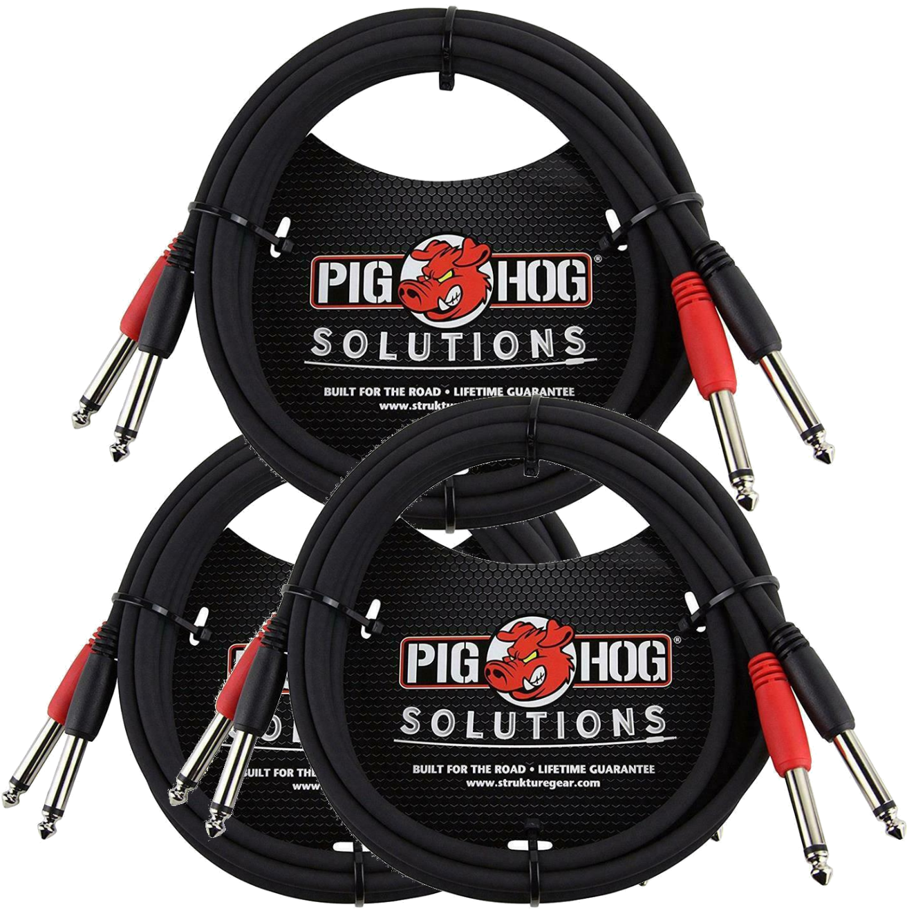 3 Pack Pig Hog 10Ft Solutions Dual Cable 1/4" Mono Male PD-21410 Lifetime Warranty