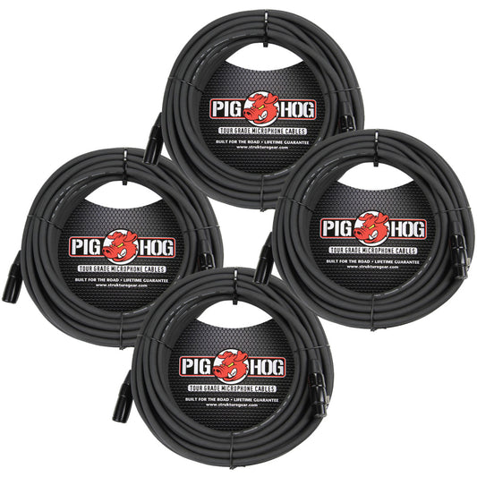 4 Pack Pig Hog PHM50 XLR High Performance 8mm Microphone Cable, 50 Ft - NEW