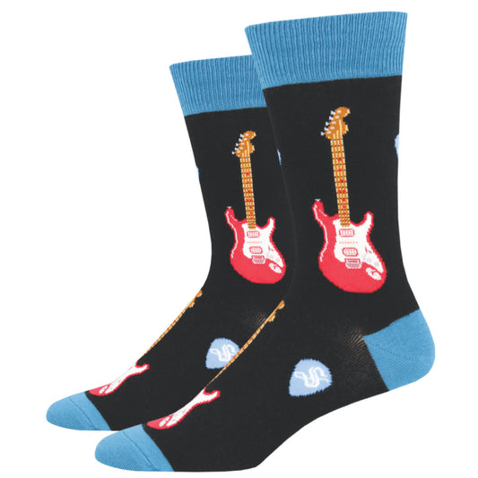 Socksmith Men's Crew Socks Electric Guitars Black Music Novelty Footwear - MNC1692-BLK