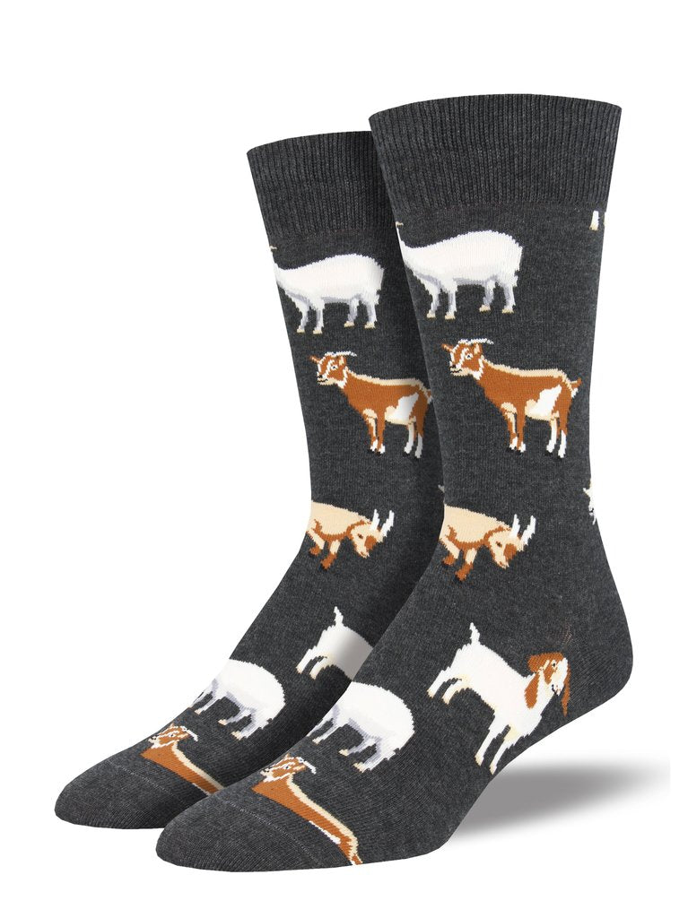 SockSmith Goat Socks Silly Billy Charcoal Cotton MENS Crew Novelty Footwear - MNC1701-CHH