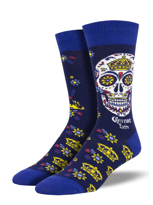 Socksmith Men's Corona Muertos Crew Socks Extra Lager Beer Sugar Skull Footwear - MNC1958-NAV