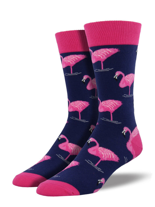 Socksmith Men's Pink Flamingo Crew Novelty Socks Footwear - MNC605-NAV