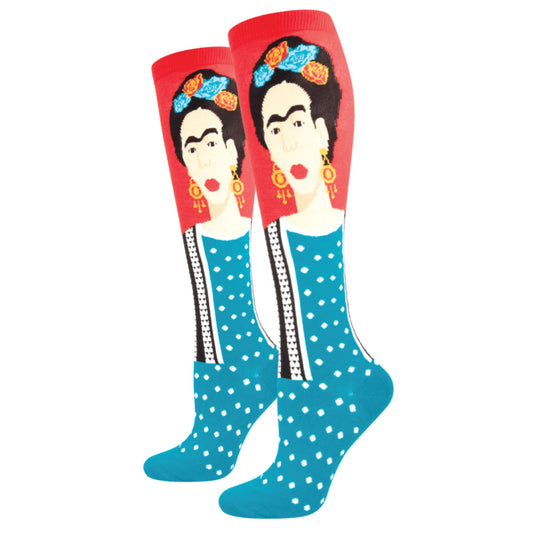 Women's Knee High Socks Novelty Footwear Frida Kahlo Iconic Artist Socksmith - SSKH1404-RED