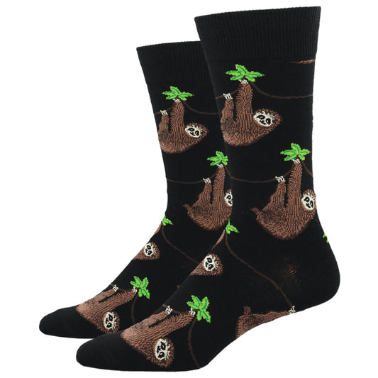 Socksmith Mens Crew Socks Sloth Black Novelty Footwear Safari Three Toed Animal - SSM1372-BLK