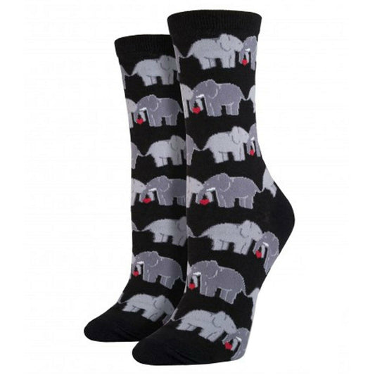 Socksmith Women's Crew Socks Elephant Love Valentine Novelty Footwear Black - SSW1302