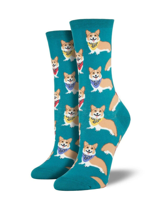 Socksmith Women's Crew Socks Corgi Puppy Dog Emerald Novelty Footwear - WNC387-EME