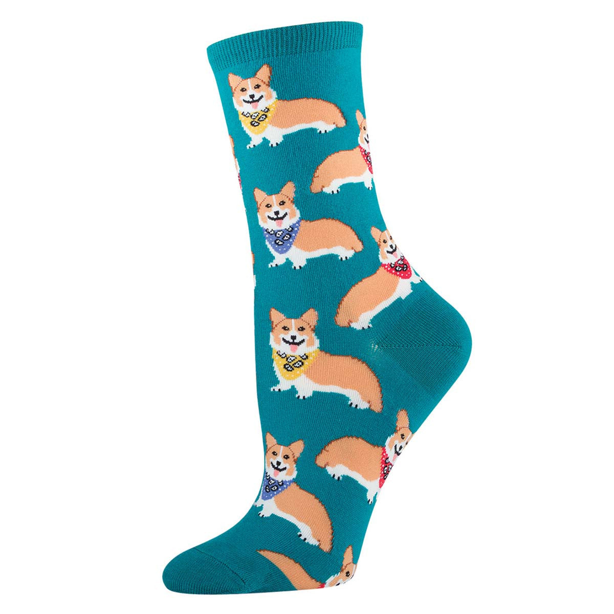 Socksmith Women's Crew Socks Corgi Puppy Dog Emerald Novelty Footwear - WNC387-EME