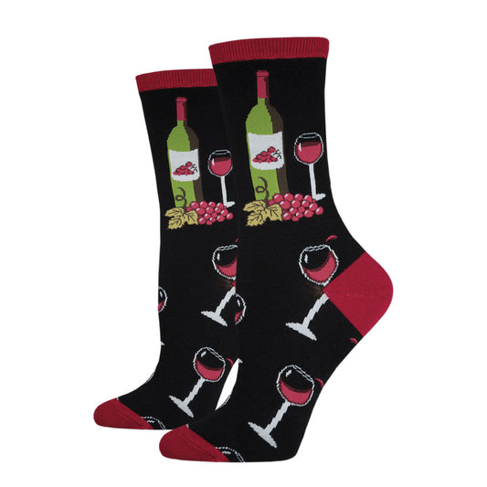 Socksmith Black Women's Wine Scene Black Crew Socks - WNC492-BLK