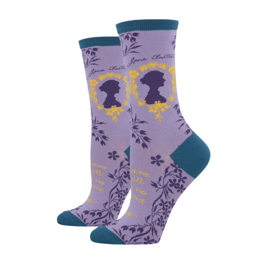 Socksmith Womens Novelty Crew Socks Jane Austen Lavender Purple Novelty Footwear - WNC717-LVD