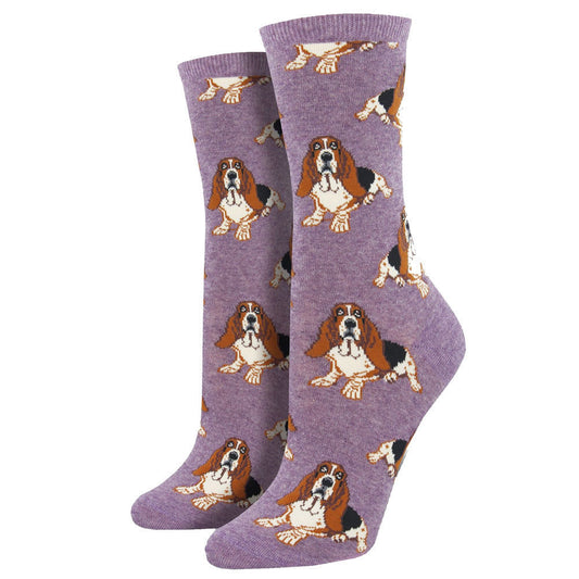 Socksmith Women's Crew Socks Basset Hound Dog Puppy Lavender Purple Footwear - WNC878-HLD