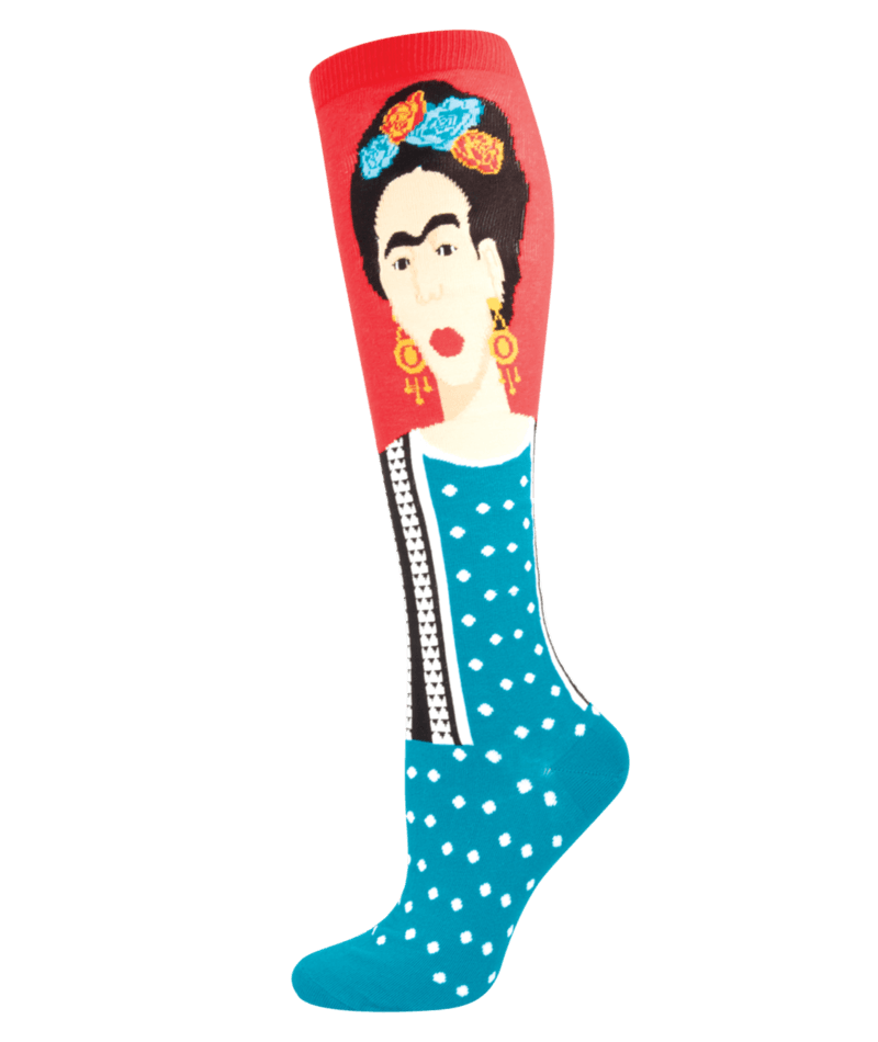 Women's Knee High Socks Novelty Footwear Frida Kahlo Iconic Artist Socksmith - SSKH1404-RED